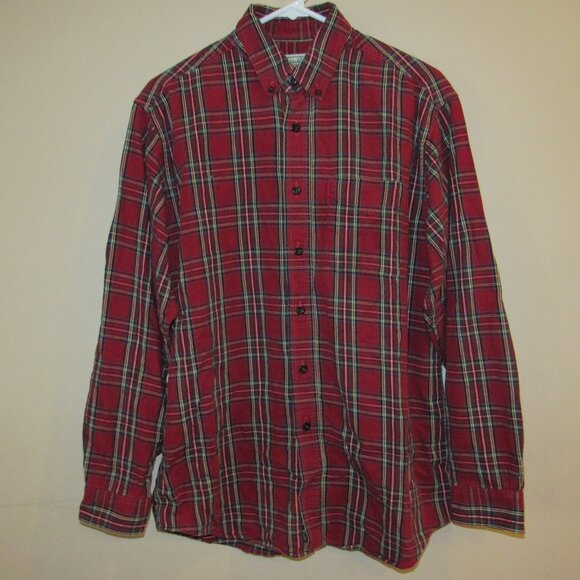 LL Bean Scotch Plaid Red Green Tartan Flannel Shirt Men's sz M #228061 - Picture 1 of 3